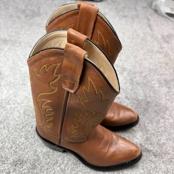 Boys Old West Brown Leather Cowboys Boots size 4.5 - Picture 2 of 11